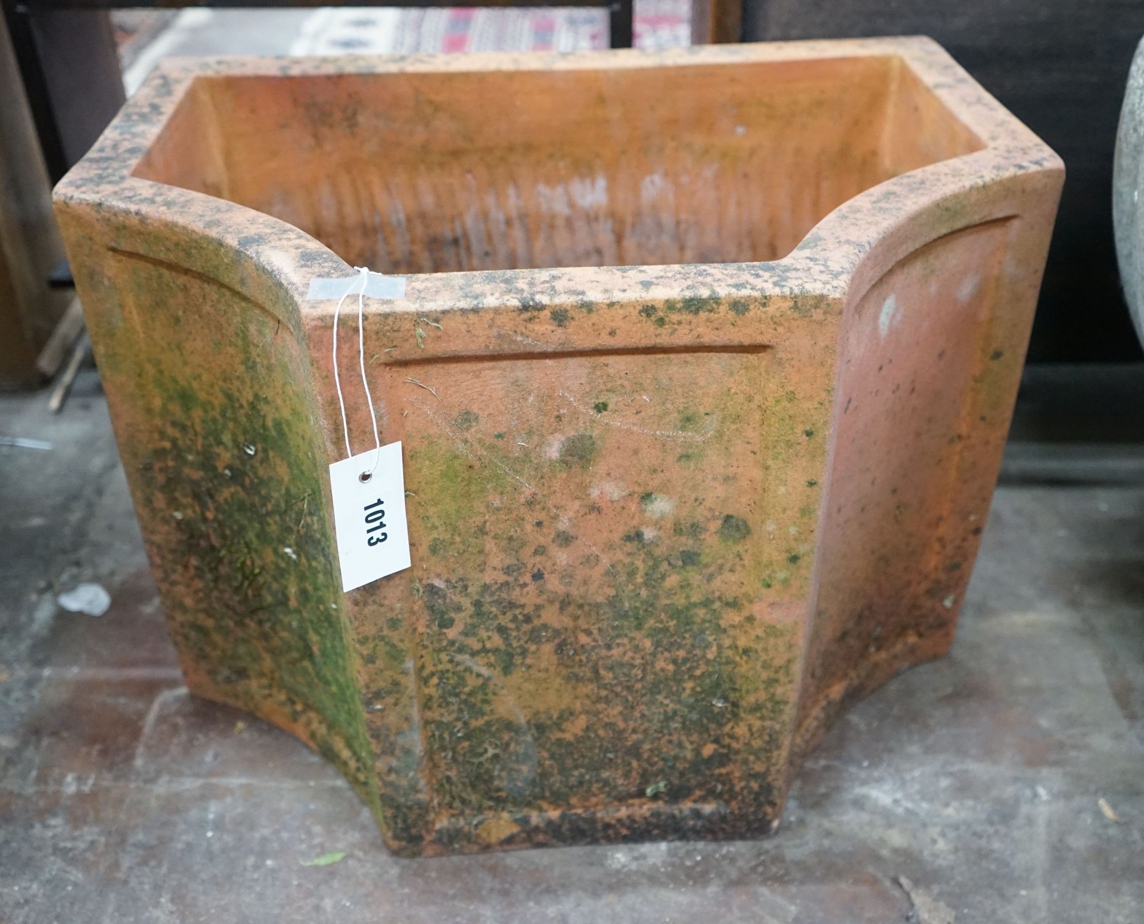 A terracotta garden planter of shaped rectangular form, width 52cm, depth 35cm, height 36cm